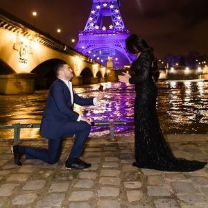 Elegant Black Stone Gown with Tail Train – Perfect for a Show-Stopping Entrance!